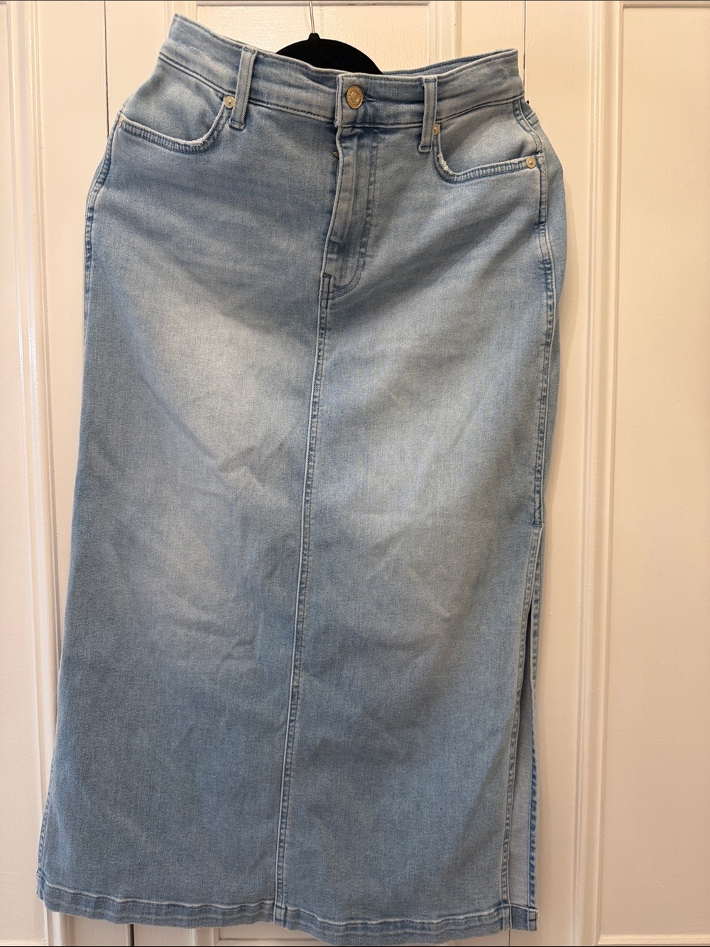 7 For All Mankind Light Blue Denim Midi Skirt - Straight Midi
